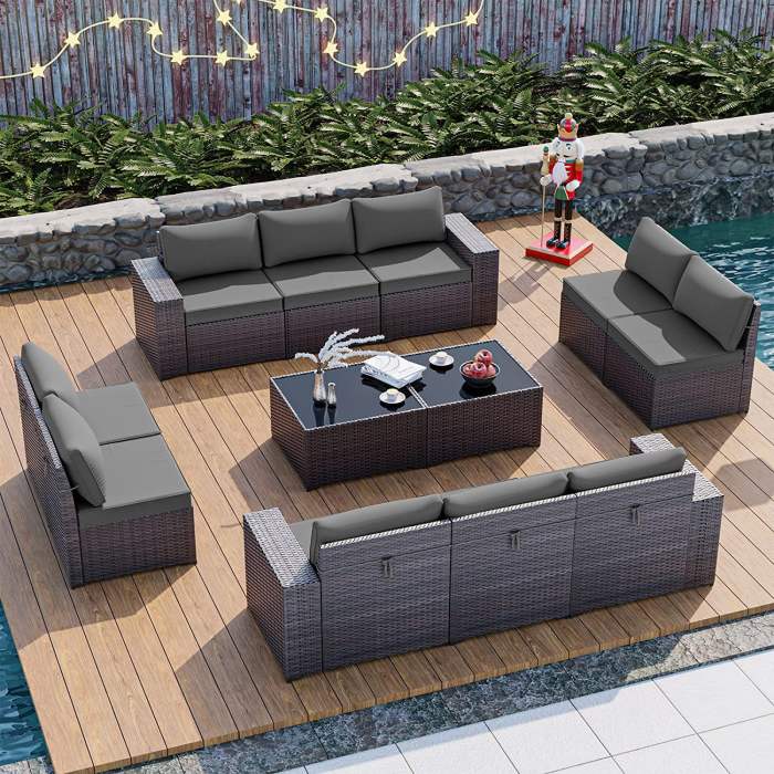 Gotland 12 Pieces Outdoor Patio Furniture Set PE Rattan Wicker ... Outdoor patio furniture set with weatherproof cushions