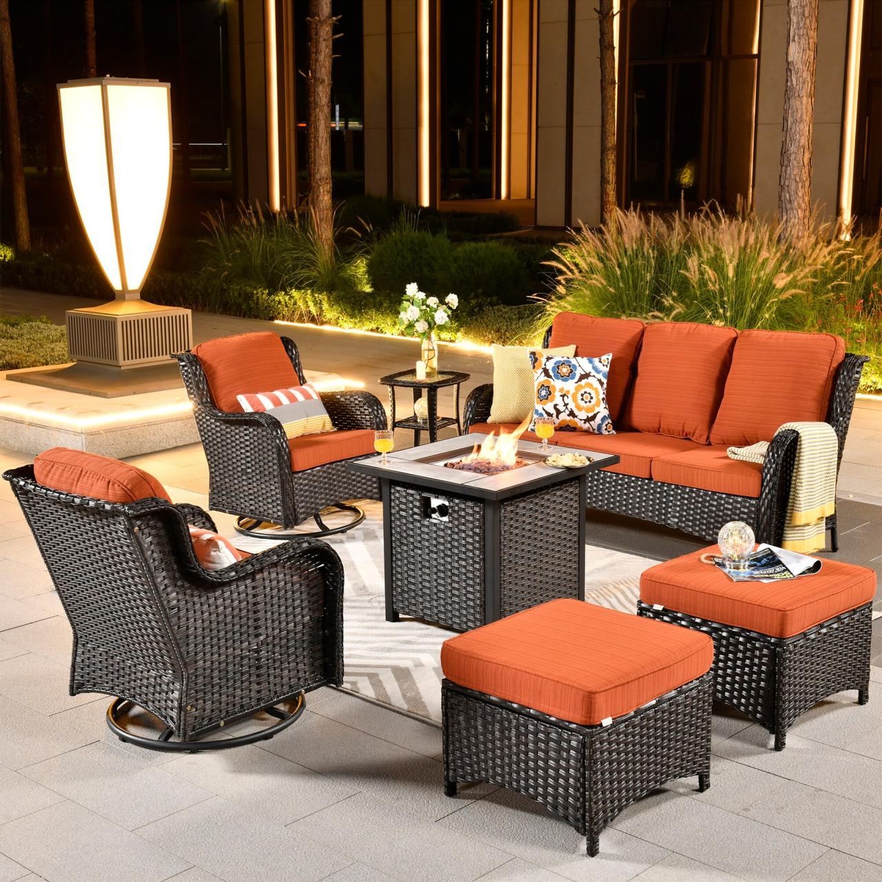 AE Outdoor Catalina 4-Piece All-Weather Wicker Patio Deep Seating Set ...