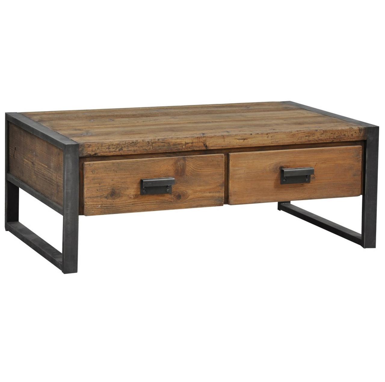 Industrial Wood Coffee Table with Drawer Industrial loft coffee table furniture with drawers