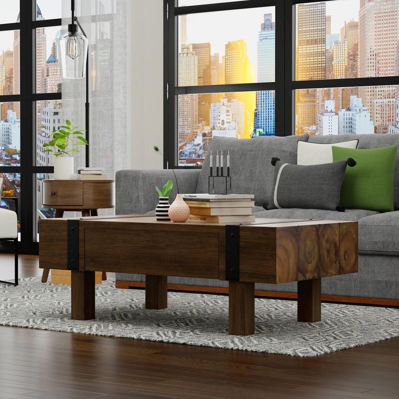 Rustic Industrial Coffee Table with Drawers | Zin Home Industrial loft coffee table furniture with drawers